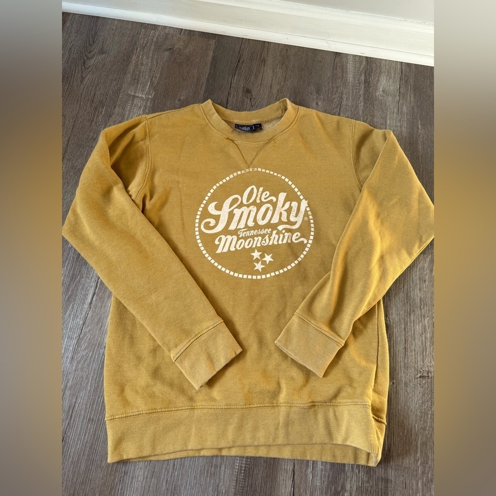 Ole Smoky Tennessee Moonshine Sweatshirt Crewneck Yellow Tan Smoky Mts Size S M